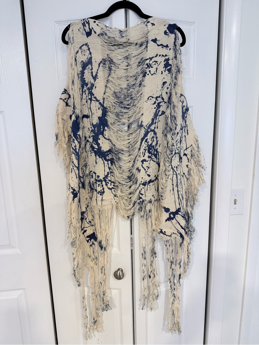 Boho Fringe Top in Cream and Navy